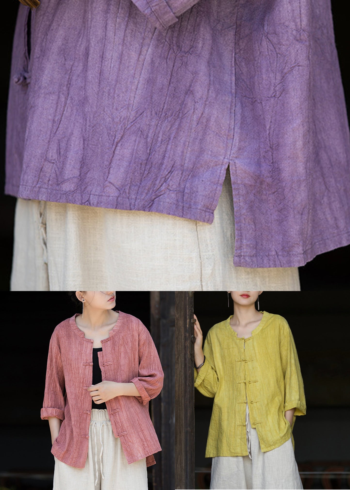 Handmade Purple Button Side Open Long Sleeve QB010