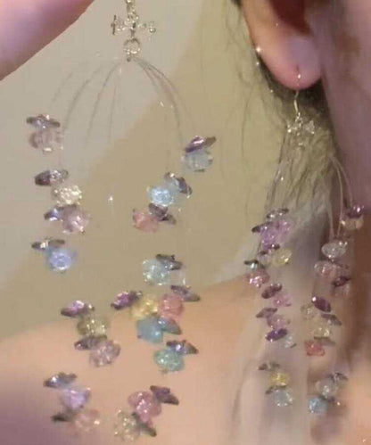 Boucles d'oreilles créoles en alliage arc-en-ciel faites à la main avec perles en cristal de zircon QD025