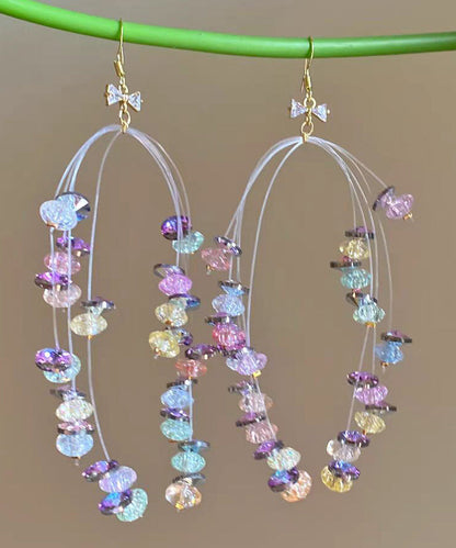 Boucles d'oreilles créoles en alliage arc-en-ciel faites à la main avec perles en cristal de zircon QD025