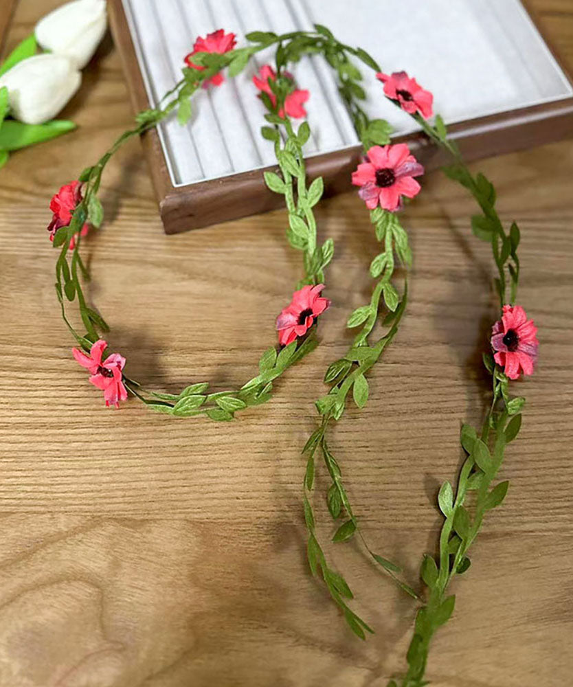 Headband Floral Red Weavin Daisy Rattan Handmade