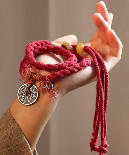 Handgemachtes rotes handgefertigtes Weben von Kupfermünzen, Garn, Quaste, Bettelarmband YD008