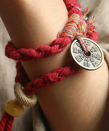Handgemachtes rotes handgefertigtes Weben von Kupfermünzen, Garn, Quaste, Bettelarmband YD008