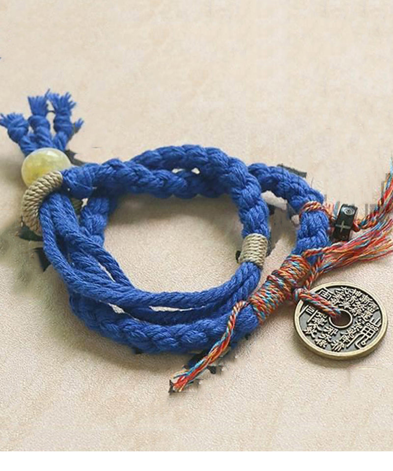 Handgemachtes rotes handgefertigtes Weben von Kupfermünzen, Garn, Quaste, Bettelarmband YD008