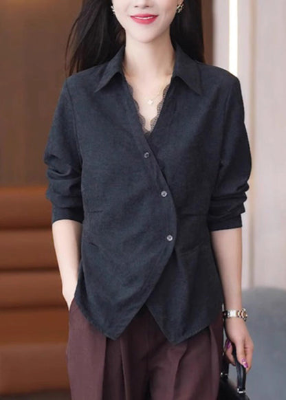 Chemise patchwork rouge à boutons en dentelle faite main