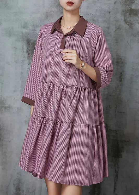 Handmade Red Peter Pan Collar Plaid Cotton Dresses Summer JK1008 Ada Fashion