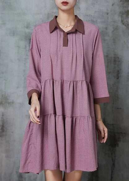 Handmade Red Peter Pan Collar Plaid Cotton Dresses Summer JK1008 Ada Fashion