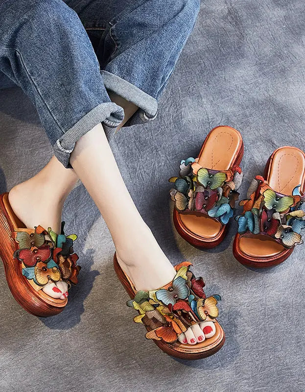 Handmade Retro Butterflies Wedge Slippers Ada Fashion