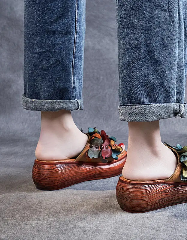 Handmade Retro Butterflies Wedge Slippers Ada Fashion