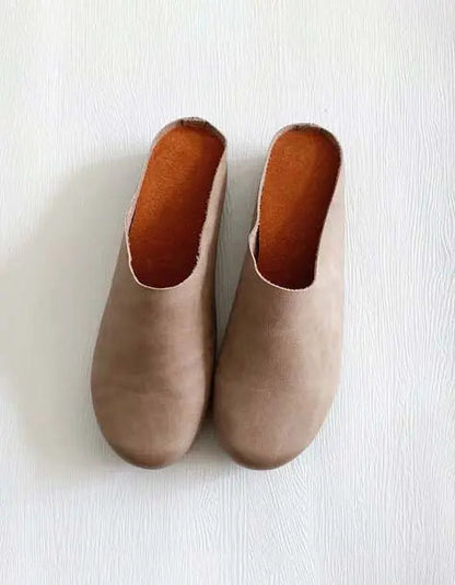 Handmade Retro Soft Leather Flat Slippers Ada Fashion