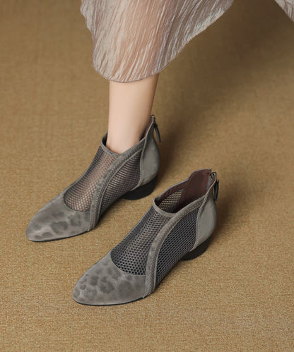 Schwarze klobige Spleißstiefel, handgefertigt, atmungsaktiv