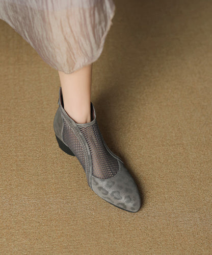 Schwarze klobige Spleißstiefel, handgefertigt, atmungsaktiv