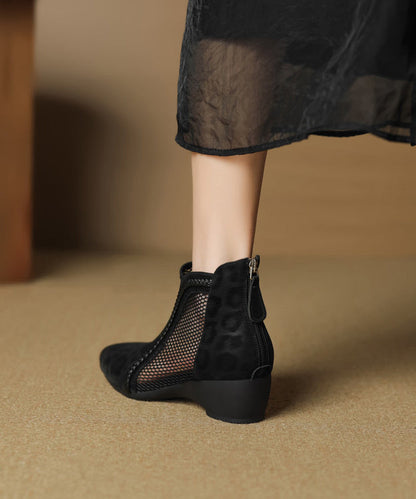 Schwarze klobige Spleißstiefel, handgefertigt, atmungsaktiv