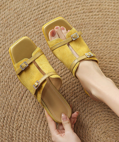 Pink Sandals Handmade Suede Slide Splicing Chunky
