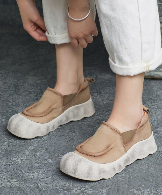 Füße Rindsleder Schuhe Flache Handgemachte Spleißen Plattform Leder Grün