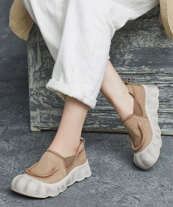 Füße Rindsleder Schuhe Flache Handgemachte Spleißen Plattform Leder Grün