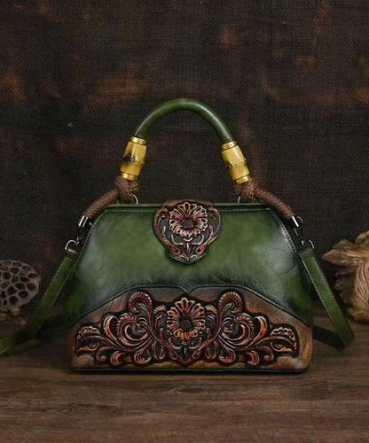 Red Vintage Calf Tote Bag Handmade Embossed Messenger Leather