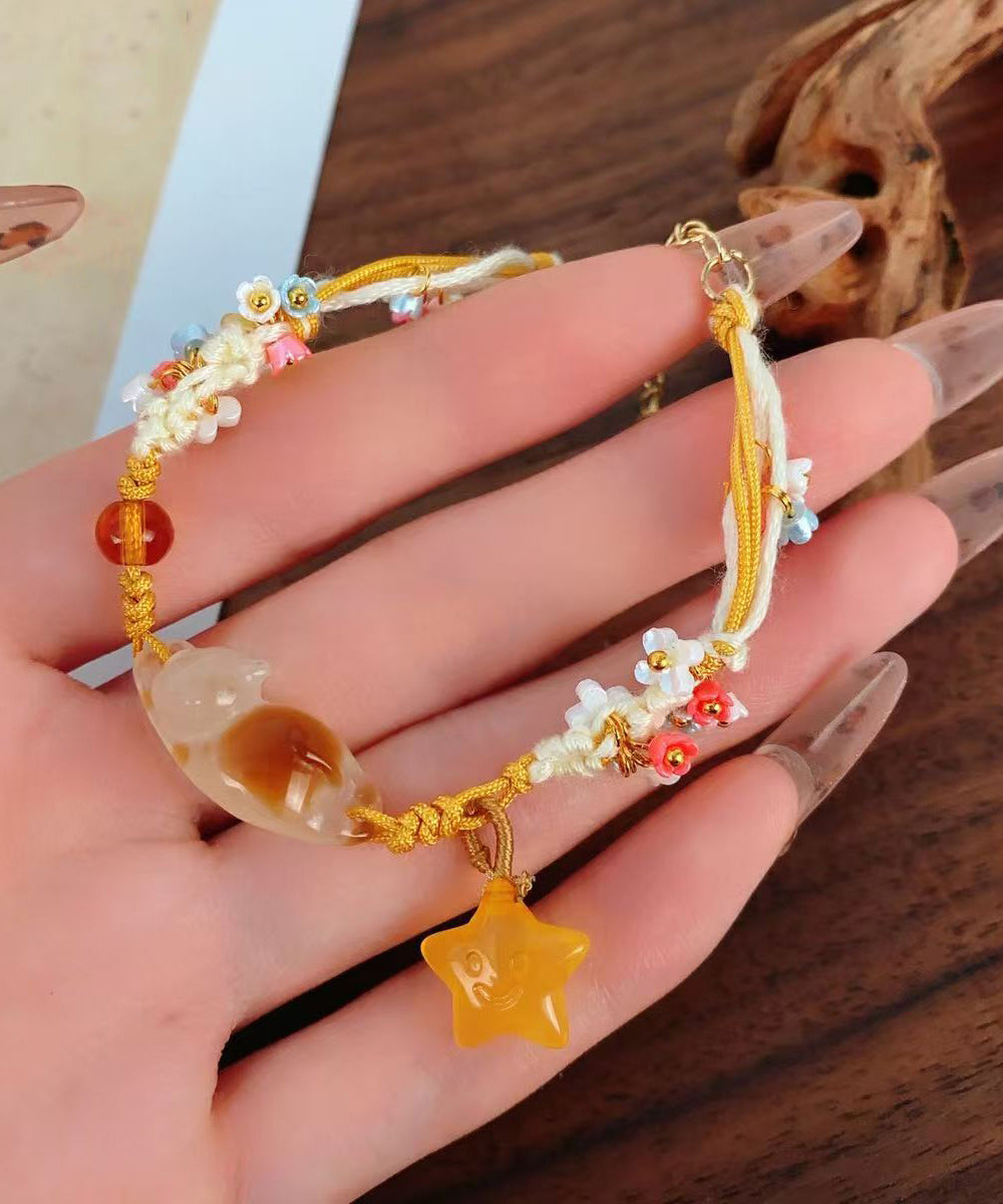 Handgefertigtes Webarmband mit goldenem Stern und kleinen Katzen, süß duftender Osmanthus-Charm TX018
