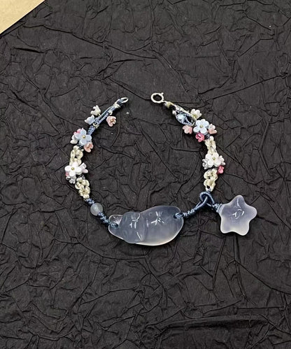 Handgefertigtes Webarmband mit goldenem Stern und kleinen Katzen, süß duftender Osmanthus-Charm TX018