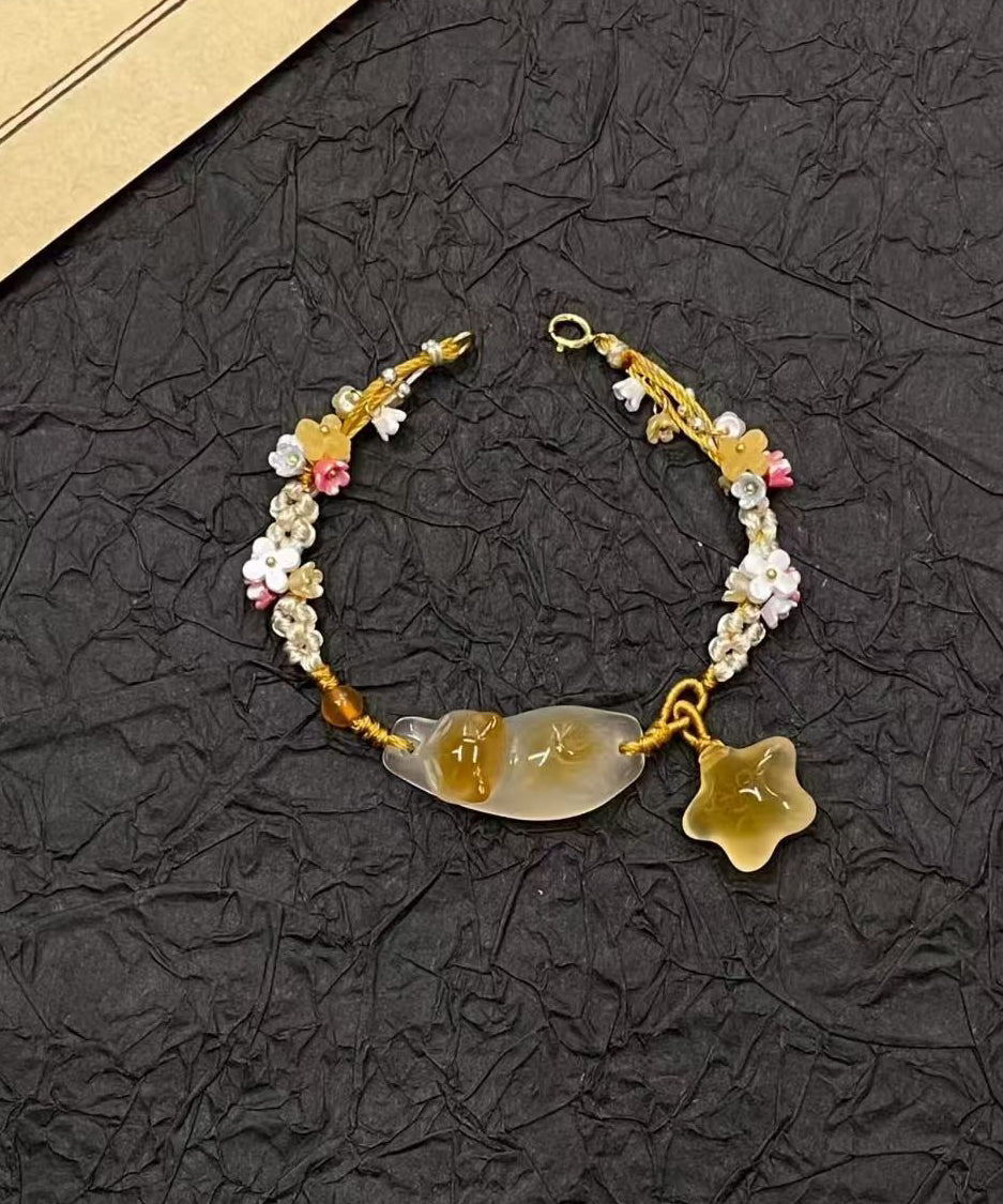 Handgefertigtes Webarmband mit goldenem Stern und kleinen Katzen, süß duftender Osmanthus-Charm TX018