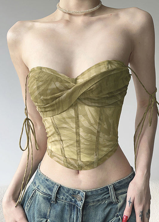 Waist Light Tie Tulle Tops Green Summer Hot