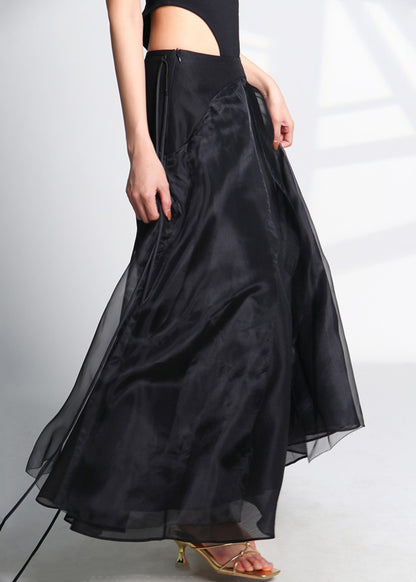 Italian Black Lace Up High Waist Tulle Skirt Summer Ada Fashion