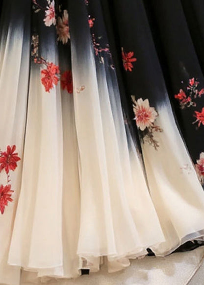 Jupes élastiques en mousseline noire imprimée taille italienne été