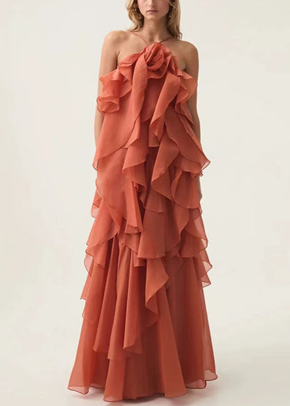 Italienisches blaues Spaghettiträger-Chiffonkleid mit rückenfreiem Schnitt