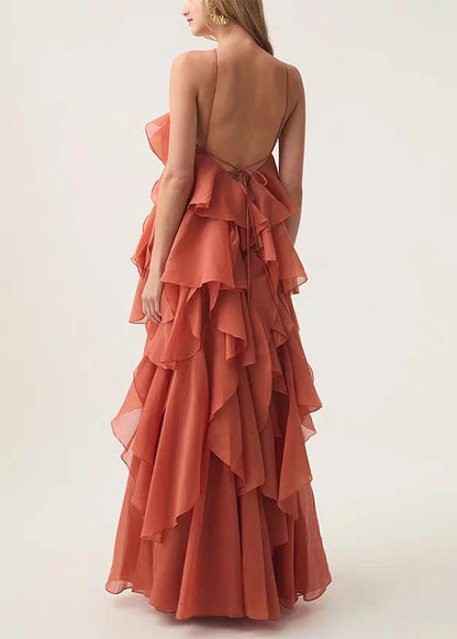 Italienisches blaues Spaghettiträger-Chiffonkleid mit rückenfreiem Schnitt