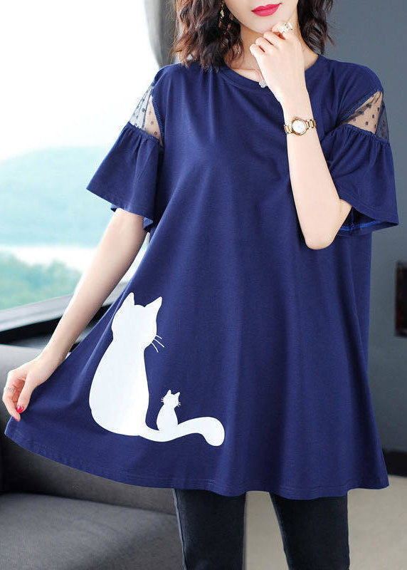 Print T O-Neck Italian Blue Shirt Summer