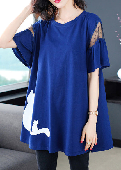 Print T O-Neck Italian Blue Shirt Summer