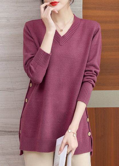 Pull en laine vert italien à col en V et boutons patchwork, hiver RL037