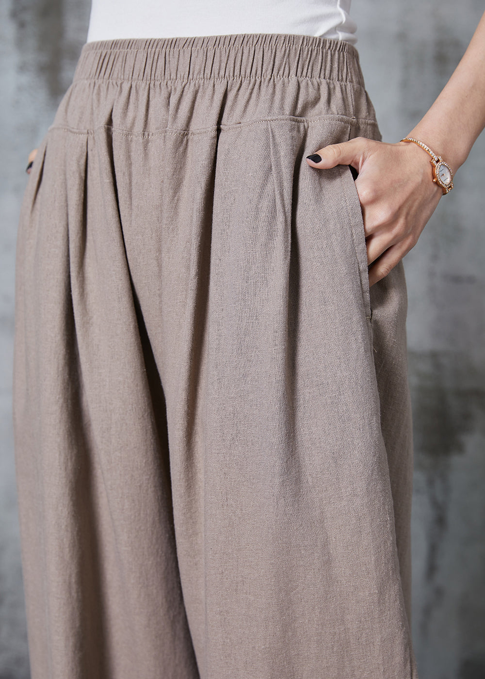 Italian Khaki Oversized Linen Harem Pants Summer AL1002