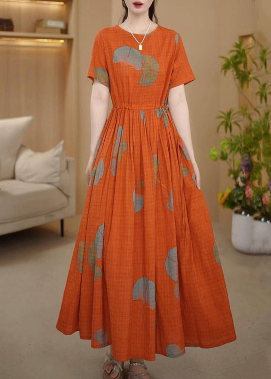 Orange Sommerkleider aus italienischer Baumwolle mit Maxi-Print