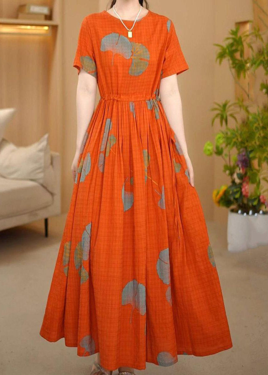 Orange Sommerkleider aus italienischer Baumwolle mit Maxi-Print