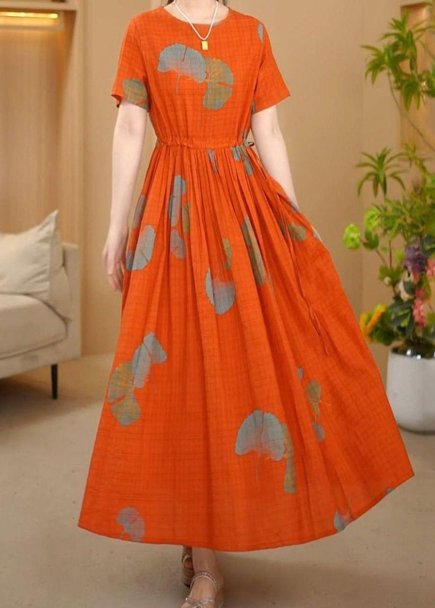 Orange Sommerkleider aus italienischer Baumwolle mit Maxi-Print