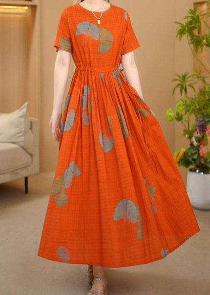 Orange Sommerkleider aus italienischer Baumwolle mit Maxi-Print