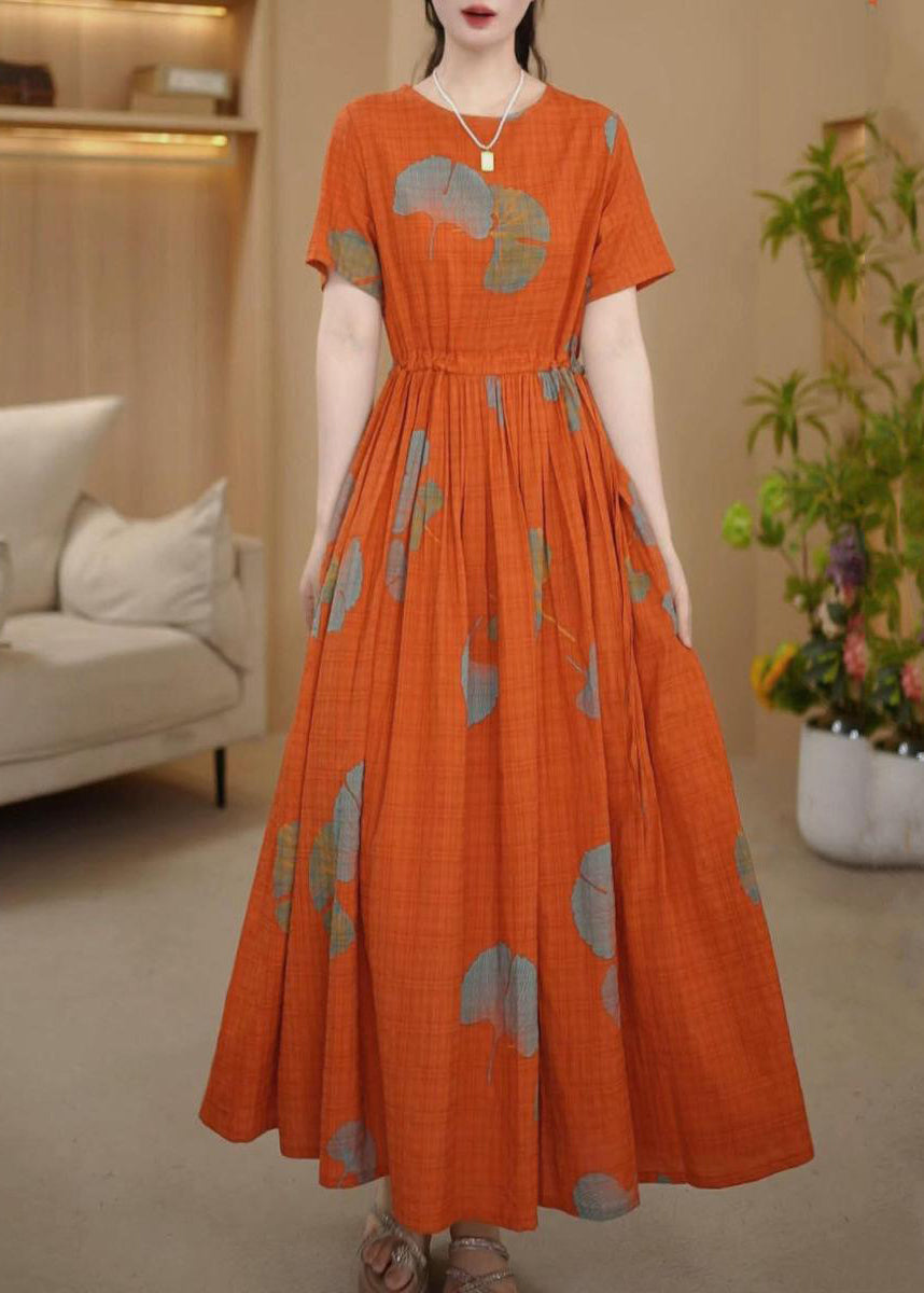Orange Sommerkleider aus italienischer Baumwolle mit Maxi-Print