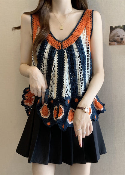 Gilets orange italiens d'été en tricot à col en V