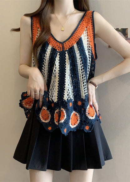 Gilets orange italiens d'été en tricot à col en V