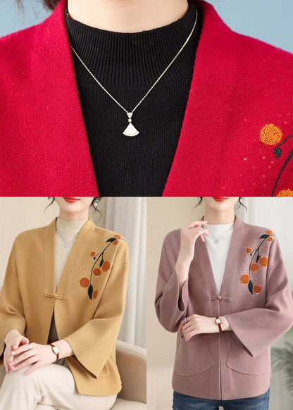 Italienische rote Strickjacke aus Baumwolle mit V-Ausschnitt und Taschen, Armbandärmel, TA021