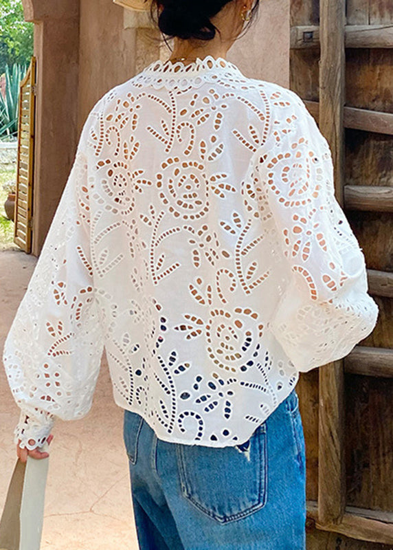 Chemises italiennes blanches en coton ajouré pour le printemps