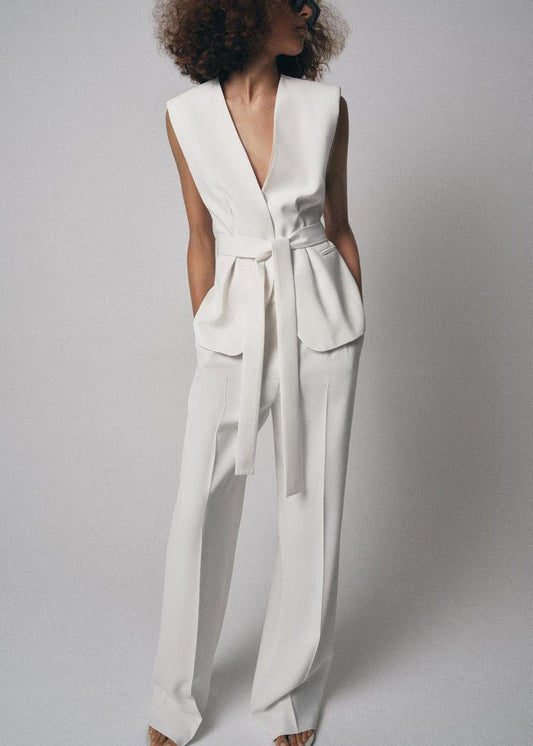 Up Pants Italian Neck Spandex Waistcoat And Two V Lace White