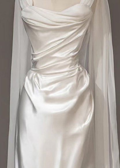Seide Faltenkleid Sommer Italienisch Solide Weiß Party