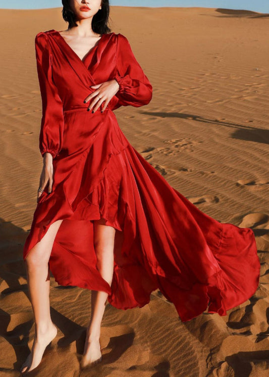 Hohe Robe Italienische Herbst Wein V Kleider Neck Low Red Baumwolle Design