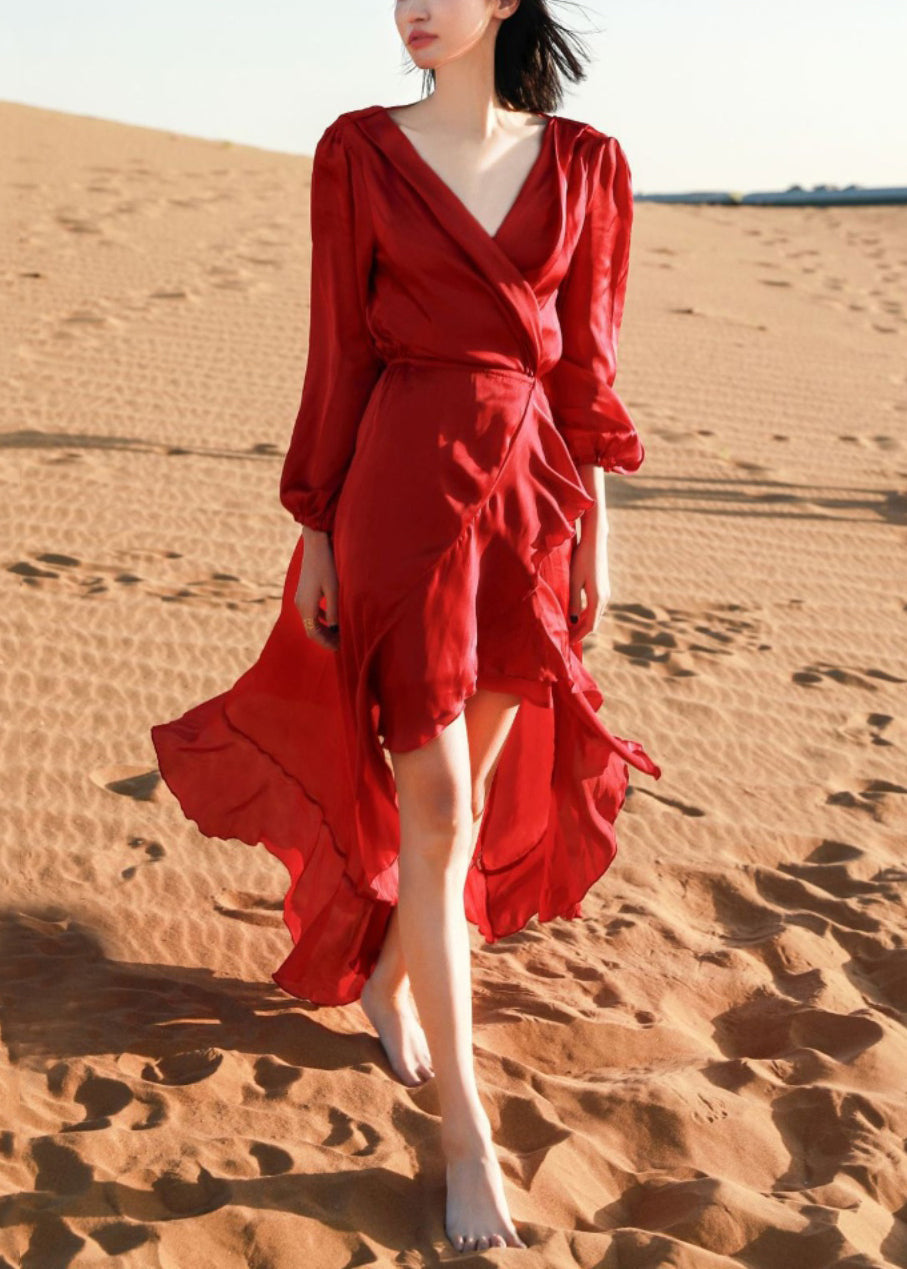 Hohe Robe Italienische Herbst Wein V Kleider Neck Low Red Baumwolle Design