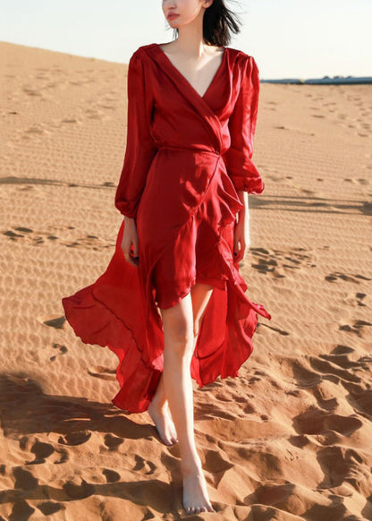 Hohe Robe Italienische Herbst Wein V Kleider Neck Low Red Baumwolle Design