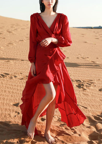 Hohe Robe Italienische Herbst Wein V Kleider Neck Low Red Baumwolle Design