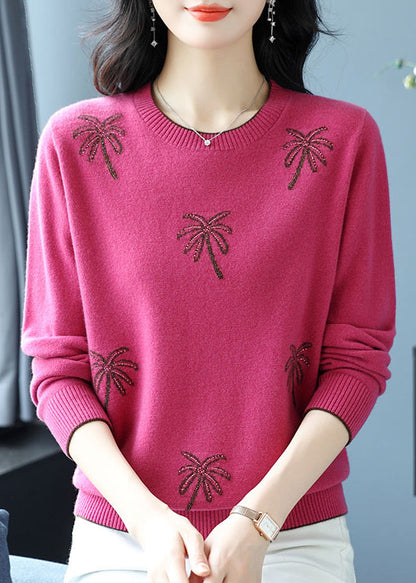 Italienische gelbe O-Ausschnitt Jacquard Zirkon Wollpullover Winter RL029