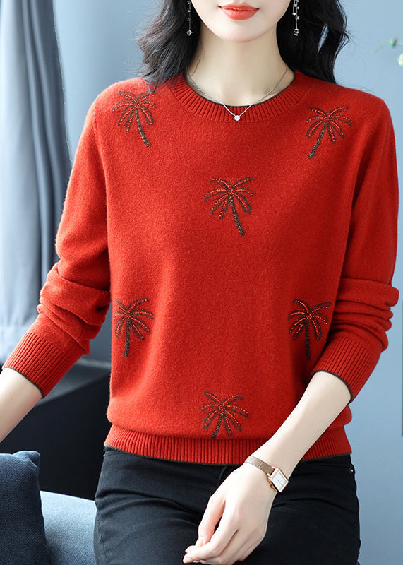 Italienische gelbe O-Ausschnitt Jacquard Zirkon Wollpullover Winter RL029