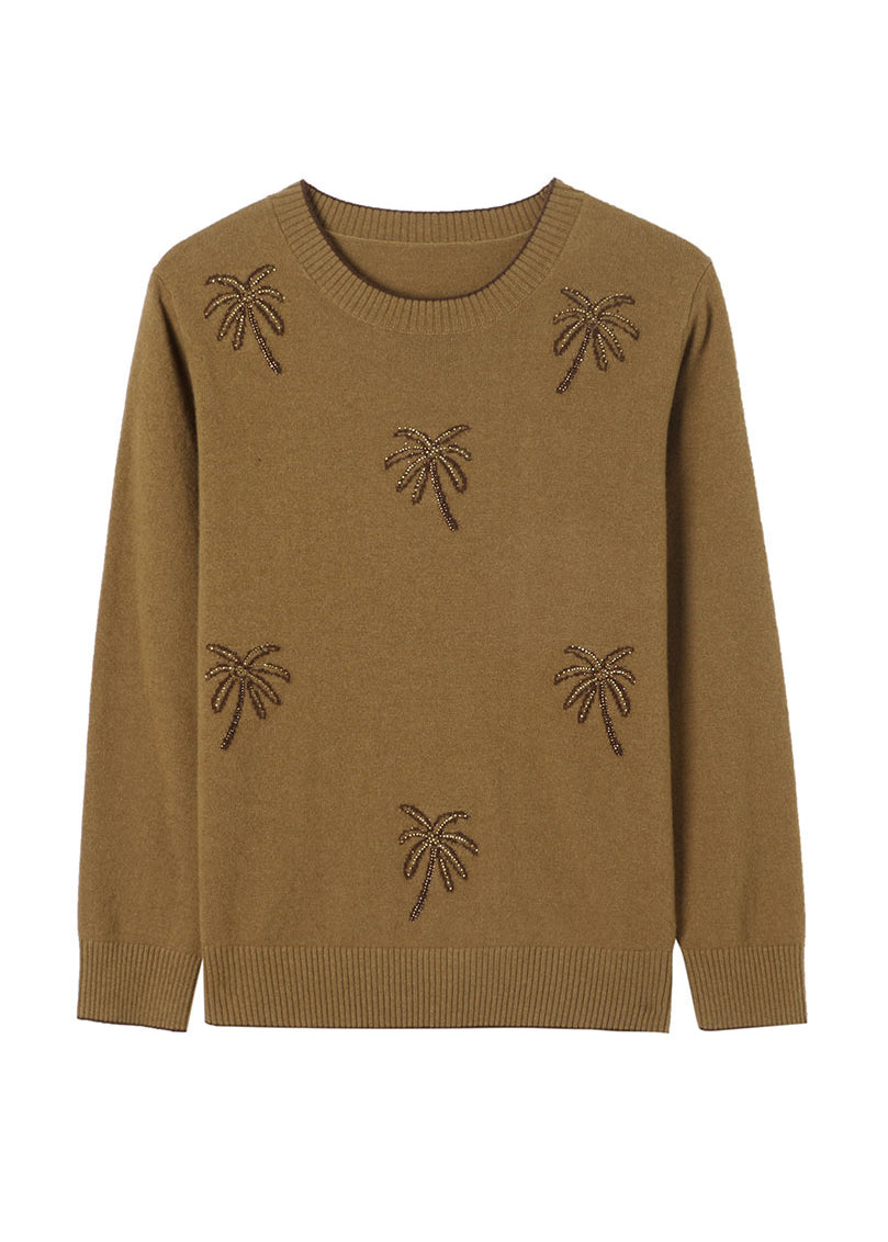 Italienische gelbe O-Ausschnitt Jacquard Zirkon Wollpullover Winter RL029
